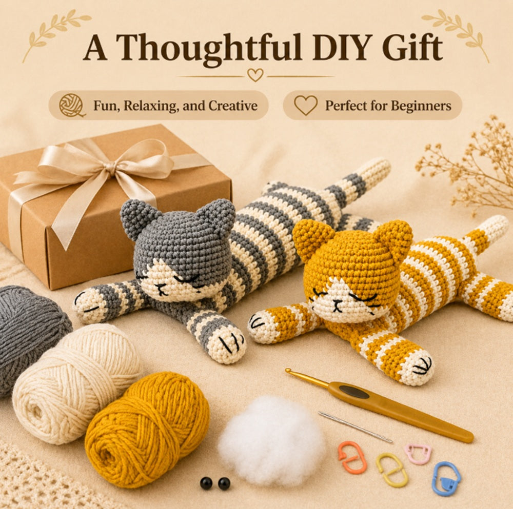 Sleeping Cat Crochet Kit for Beginners, 2 Pack with Video – TIKA