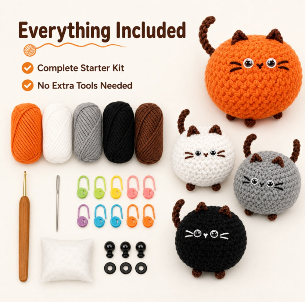 Cat Family Crochet Kit for Beginners, 4 Pack with Video – TIKA