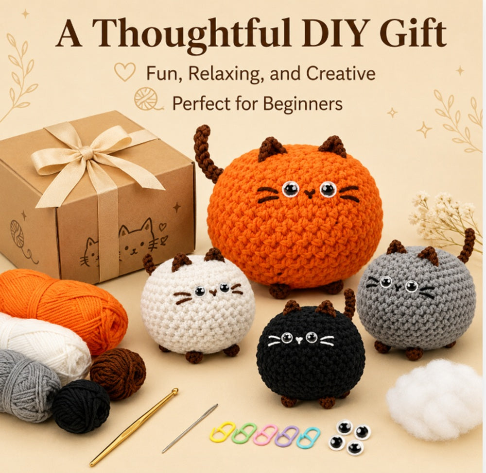 Cat Family Crochet Kit for Beginners, 4 Pack with Video – TIKA