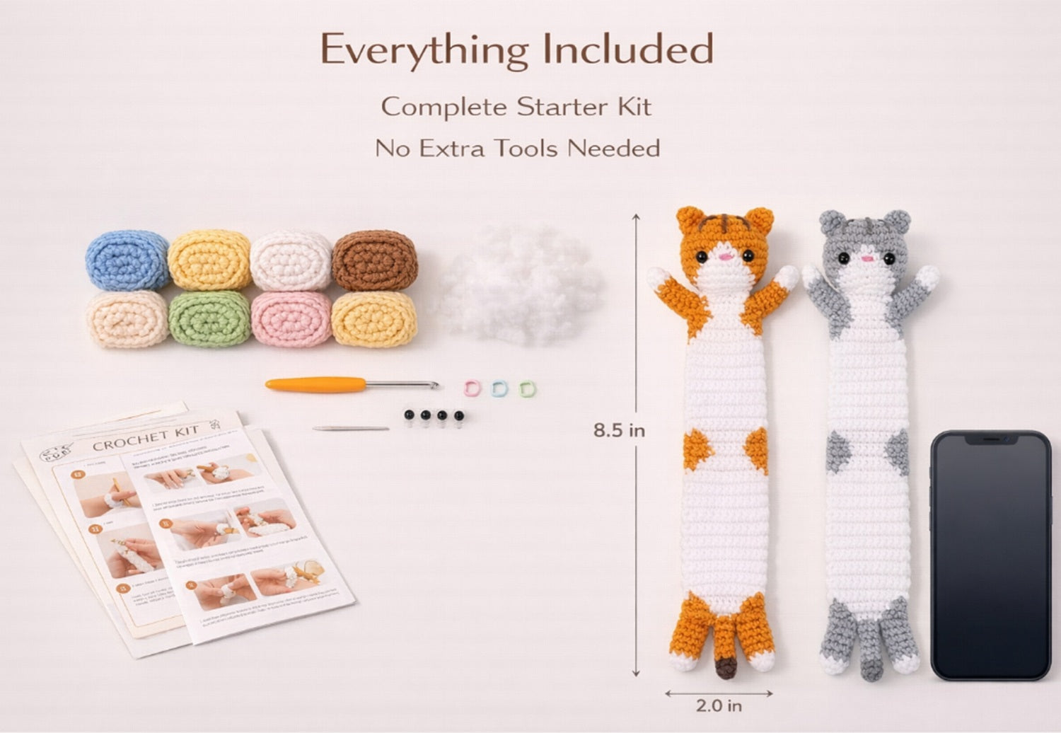 Cat Bookmark Crochet Kit for Beginners, 2 Pack with Video – TIKA