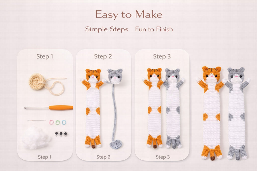 Cat Bookmark Crochet Kit for Beginners, 2 Pack with Video – TIKA
