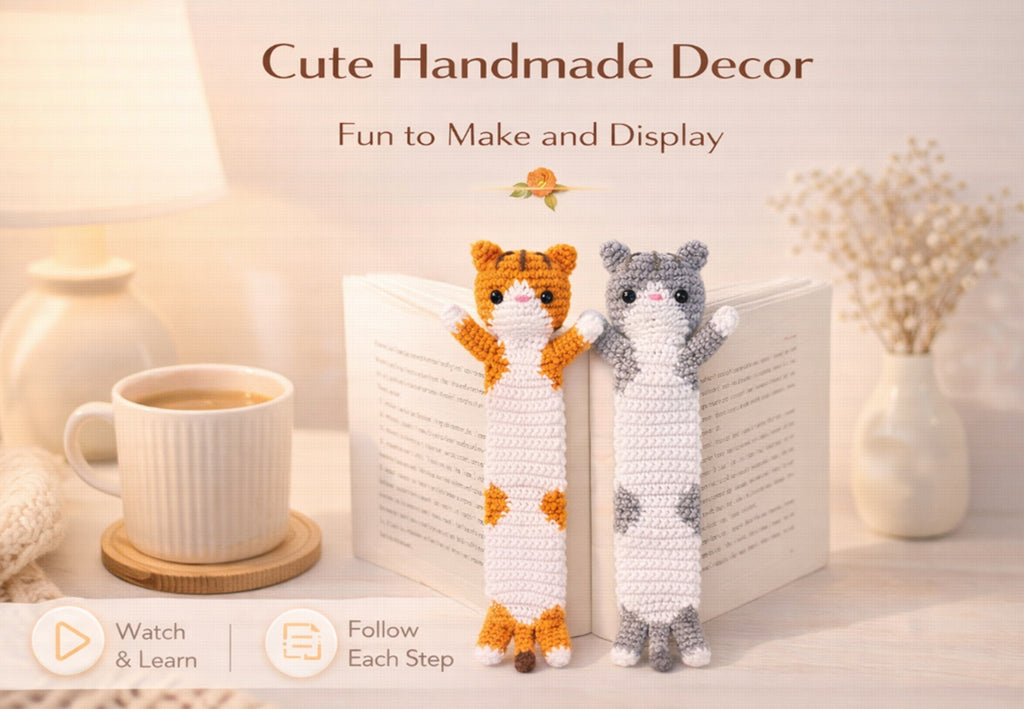 Cat Bookmark Crochet Kit for Beginners, 2 Pack with Video – TIKA