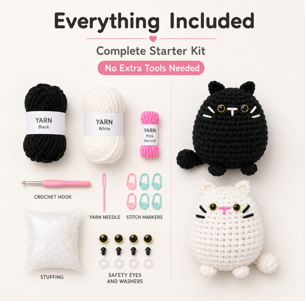 Cat Crochet Kit for Beginners, 2 Pack with Video Tutorial – TIKA