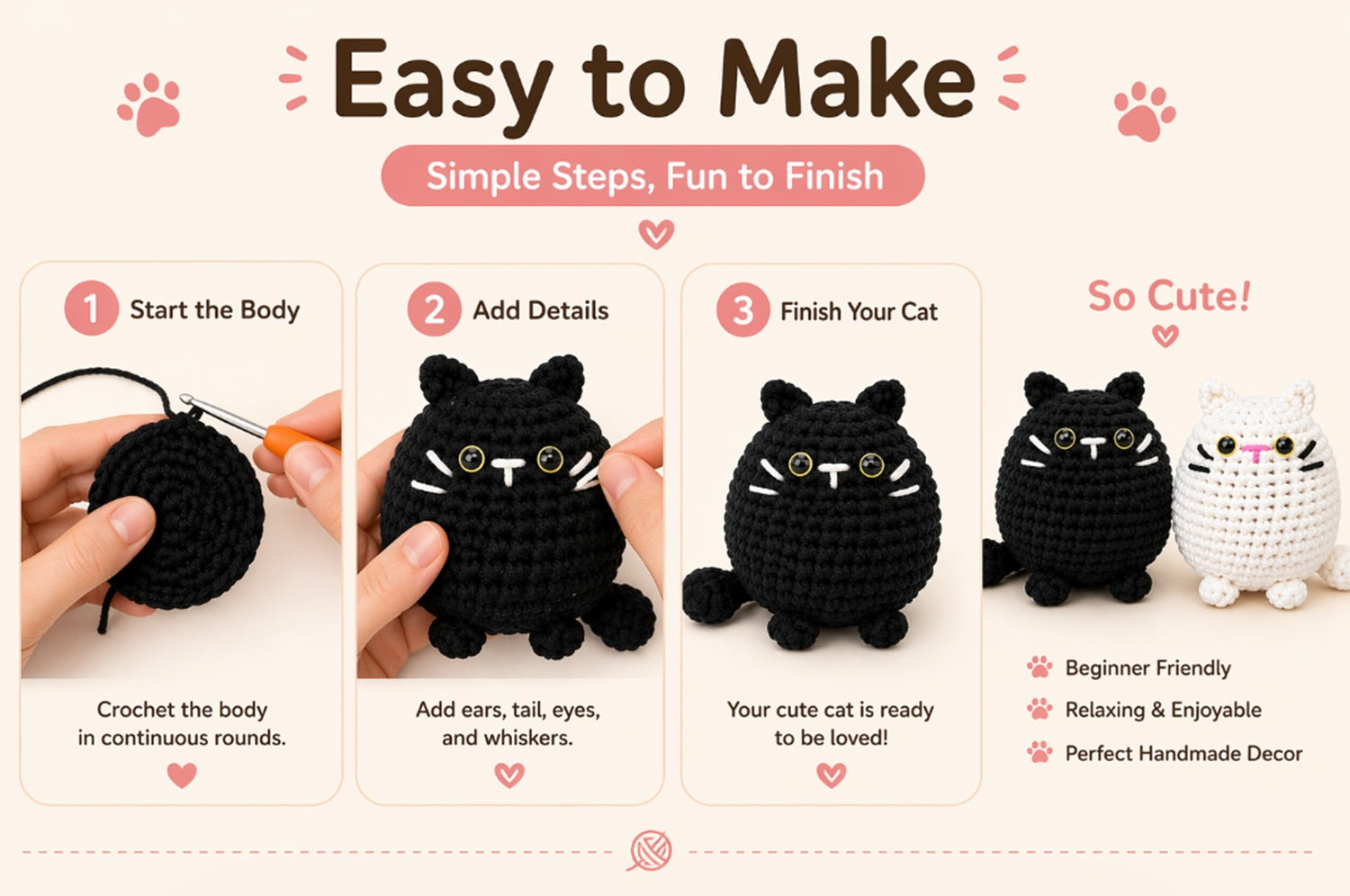 Cat Crochet Kit for Beginners, 2 Pack with Video Tutorial – TIKA