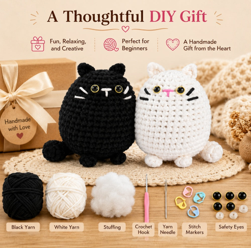 Cat Crochet Kit for Beginners, 2 Pack with Video Tutorial – TIKA
