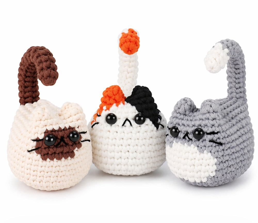 Cat Family Crochet Kit for Beginners, 3 Pack with Video – TIKA