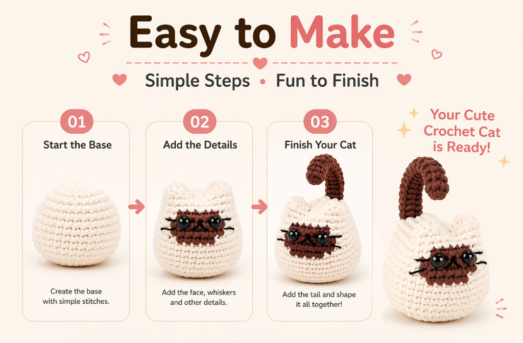 Cat Family Crochet Kit for Beginners, 3 Pack with Video – TIKA