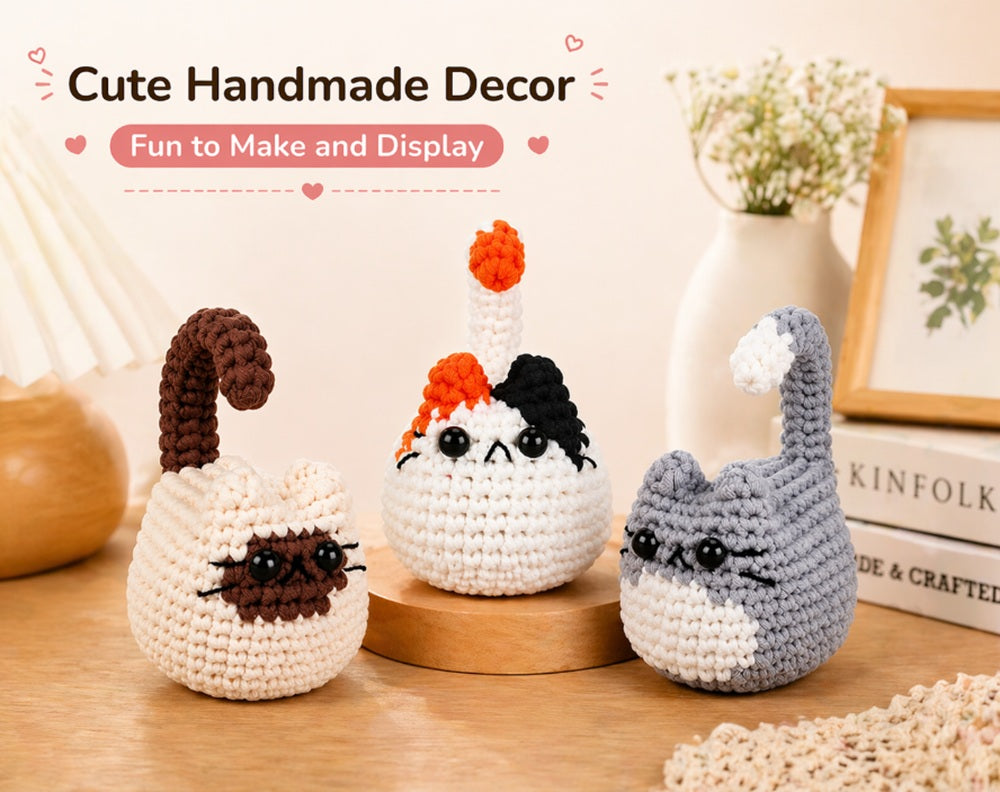 Cat Family Crochet Kit for Beginners, 3 Pack with Video – TIKA