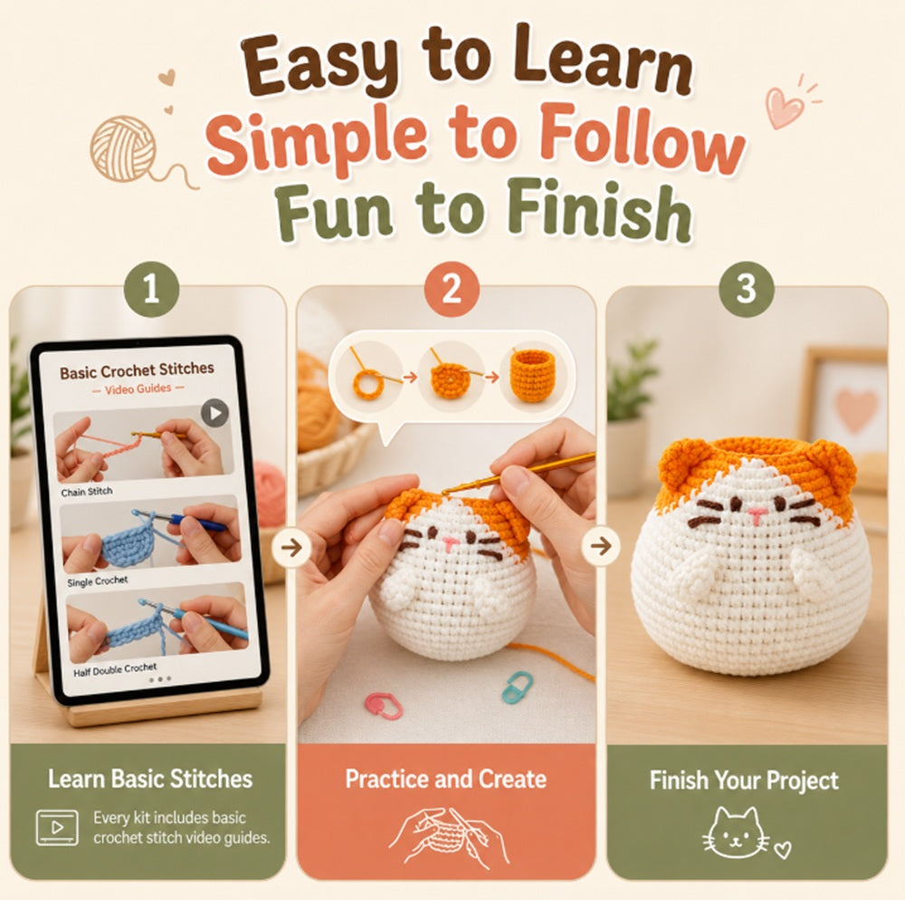 Cat Pen Holder Crochet Kit for Beginners with Video Tutorials – TIKA