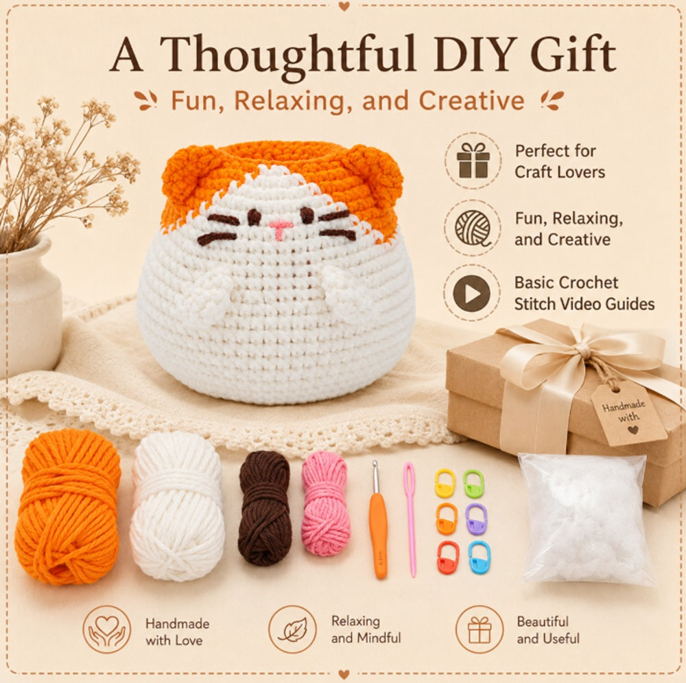 Cat Pen Holder Crochet Kit for Beginners with Video Tutorials – TIKA