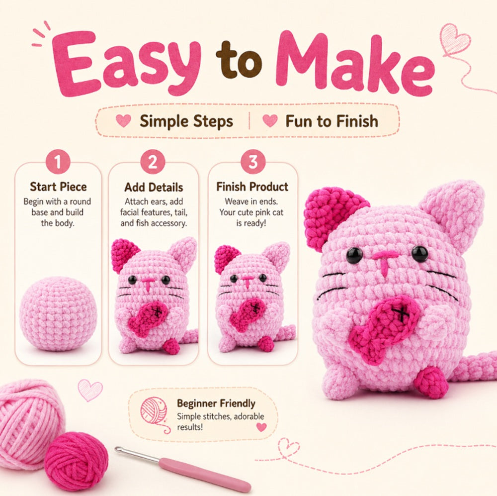 Cat Amigurumi Crochet Kit for Beginners with Video Tutorial – TIKA