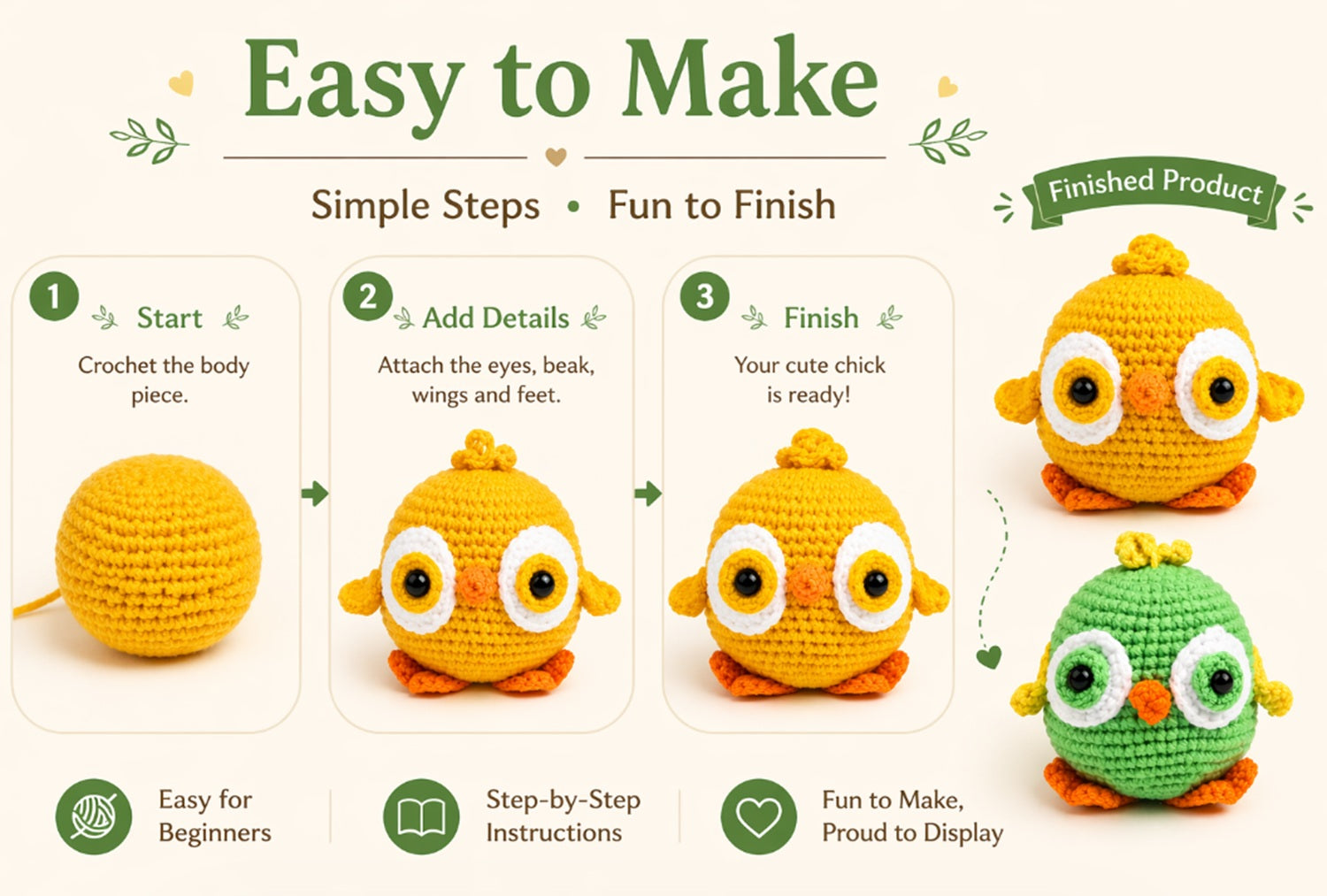 Chick Crochet Kit for Beginners, 2 Pack with Video Tutorial – TIKA