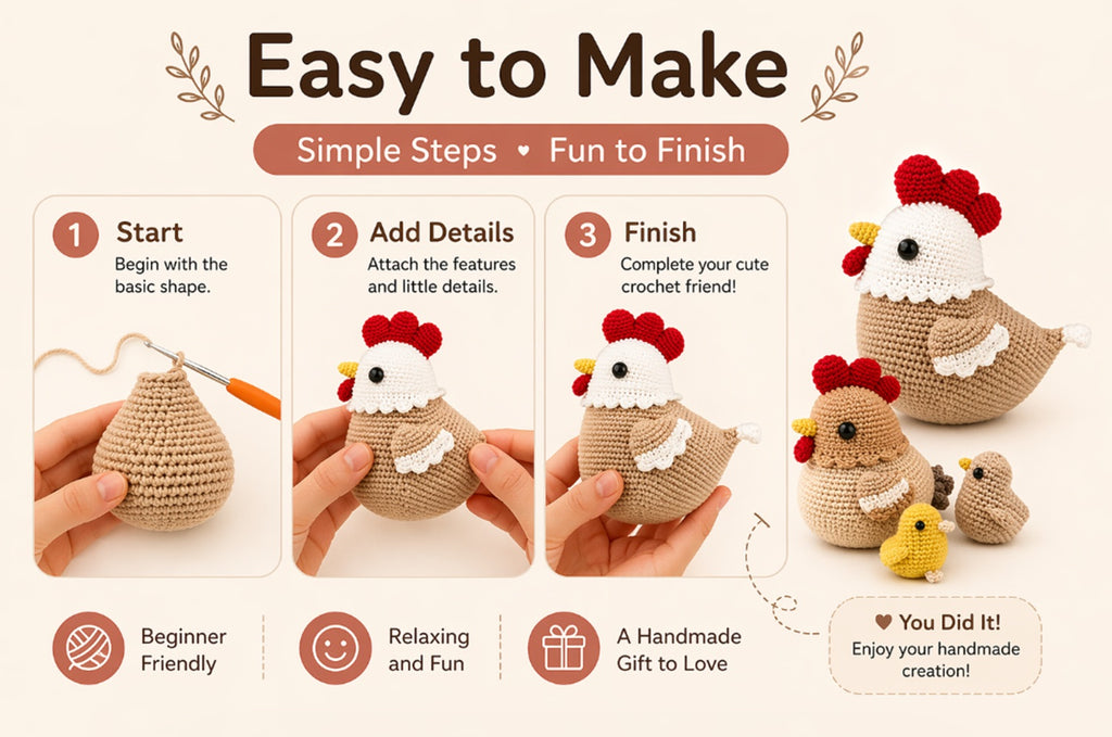 Chicken Crochet Kit for Beginners, 4 Pack Hen & Chick Set – TIKA