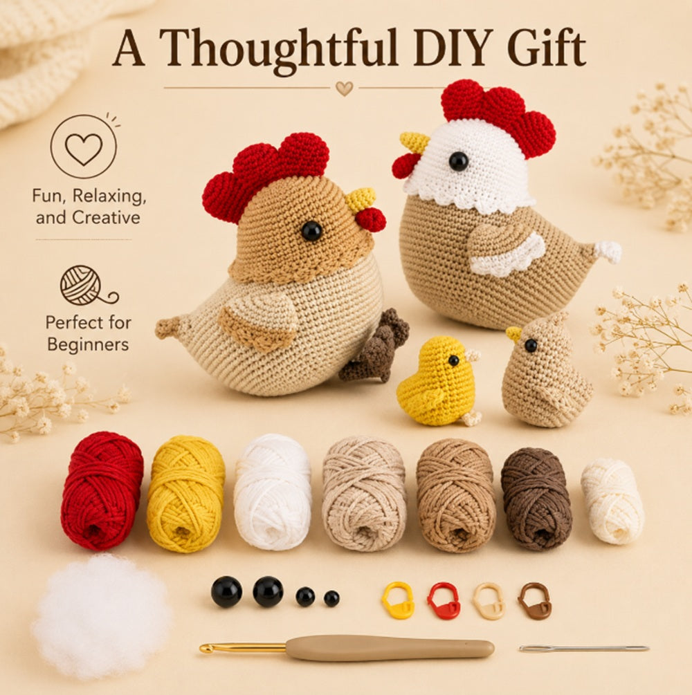 Chicken Crochet Kit for Beginners, 4 Pack Hen & Chick Set – TIKA