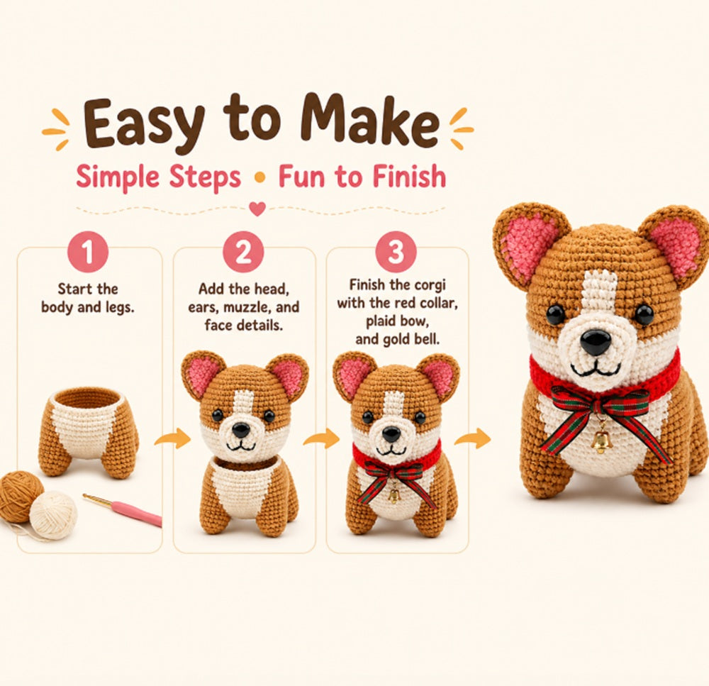 Corgi Dog Crochet Kit for Beginners with Video Tutorial – TIKA