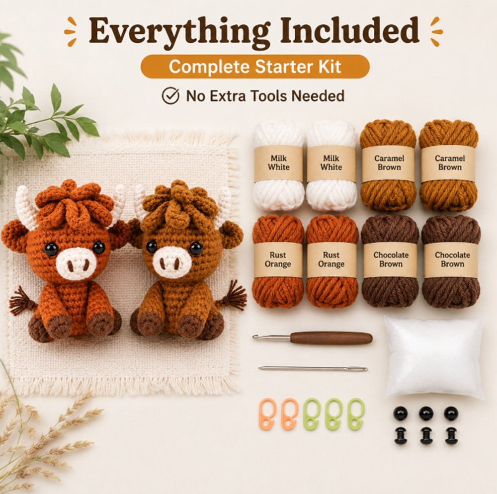Highland Cow Crochet Kit for Beginners, 2 Pack with Video – TIKA