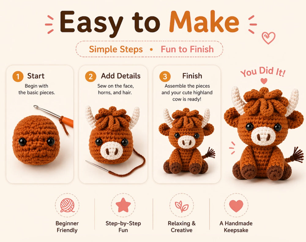 Highland Cow Crochet Kit for Beginners, 2 Pack with Video – TIKA