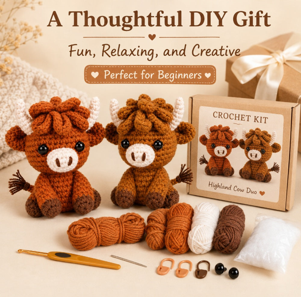 Highland Cow Crochet Kit for Beginners, 2 Pack with Video – TIKA