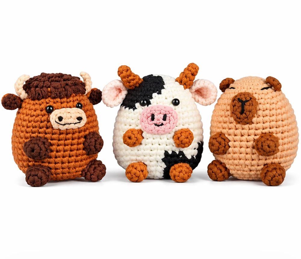 Cow & Capybara Crochet Kit for Beginners, 3 Pack with Video Tutorial – TIKA