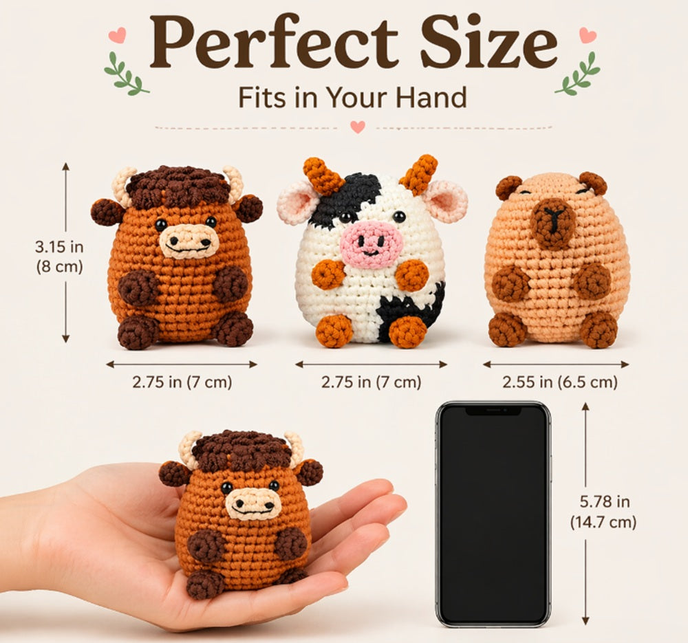 Cow & Capybara Crochet Kit for Beginners, 3 Pack with Video Tutorial – TIKA