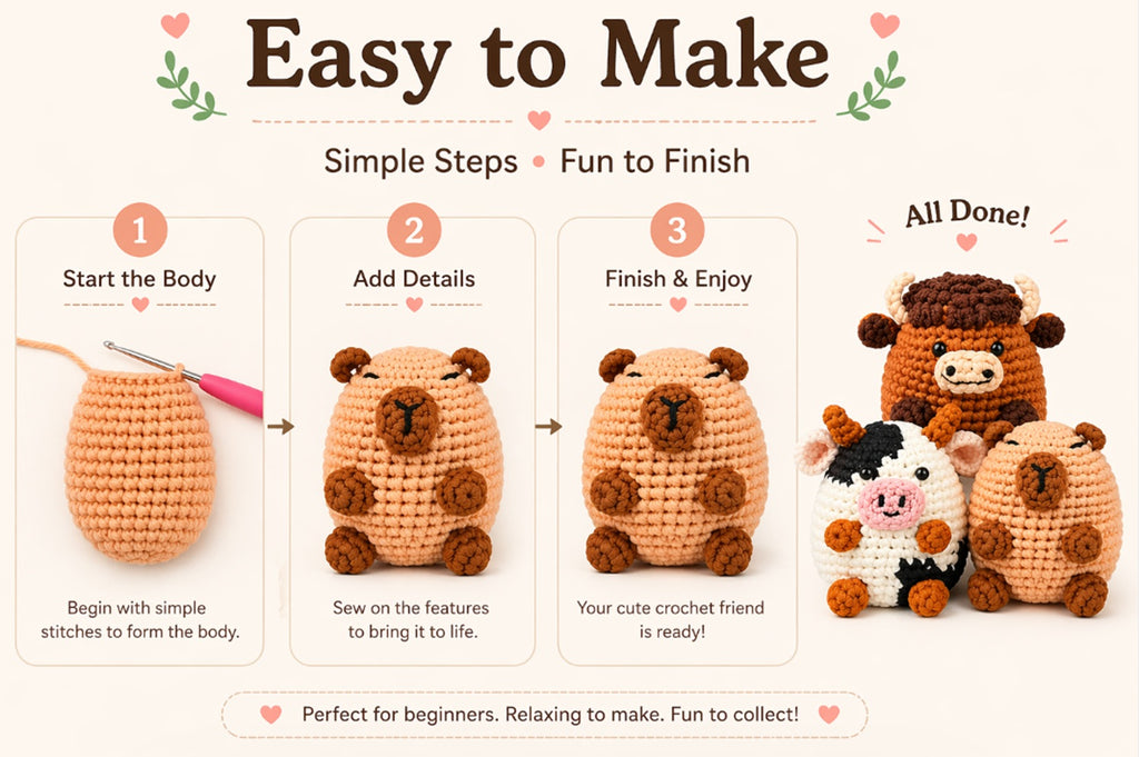 Cow & Capybara Crochet Kit for Beginners, 3 Pack with Video Tutorial – TIKA