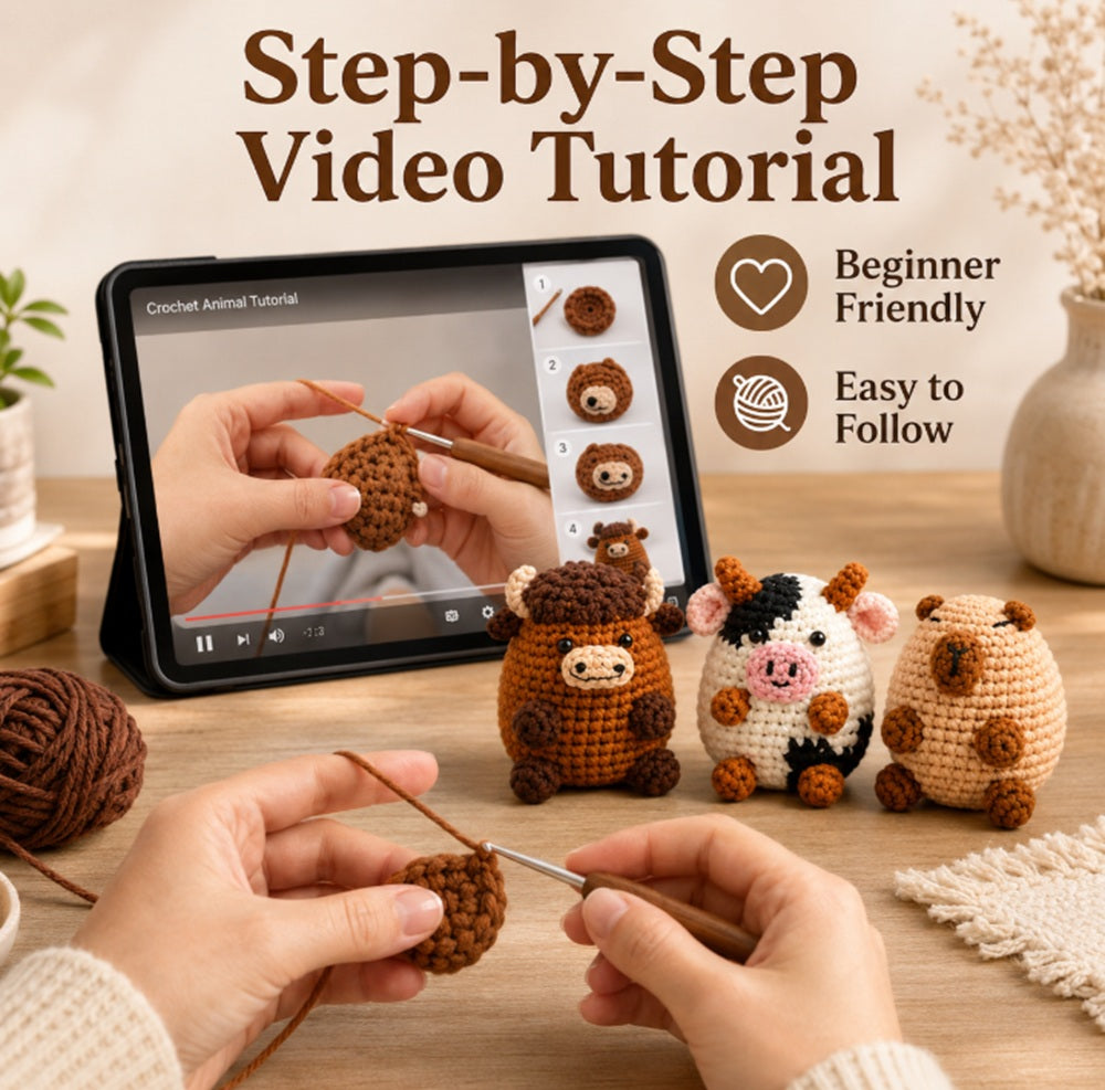 Cow & Capybara Crochet Kit for Beginners, 3 Pack with Video Tutorial – TIKA