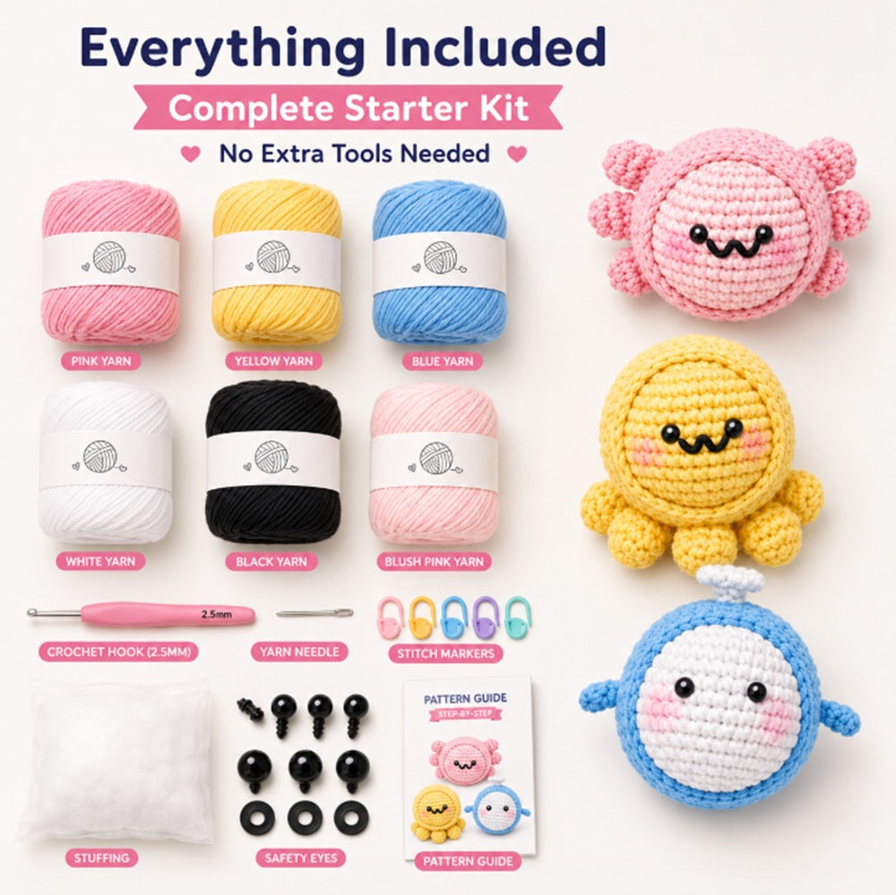 Ocean Animal Crochet Kit for Beginners, Octopus, Crab & Fish – TIKA