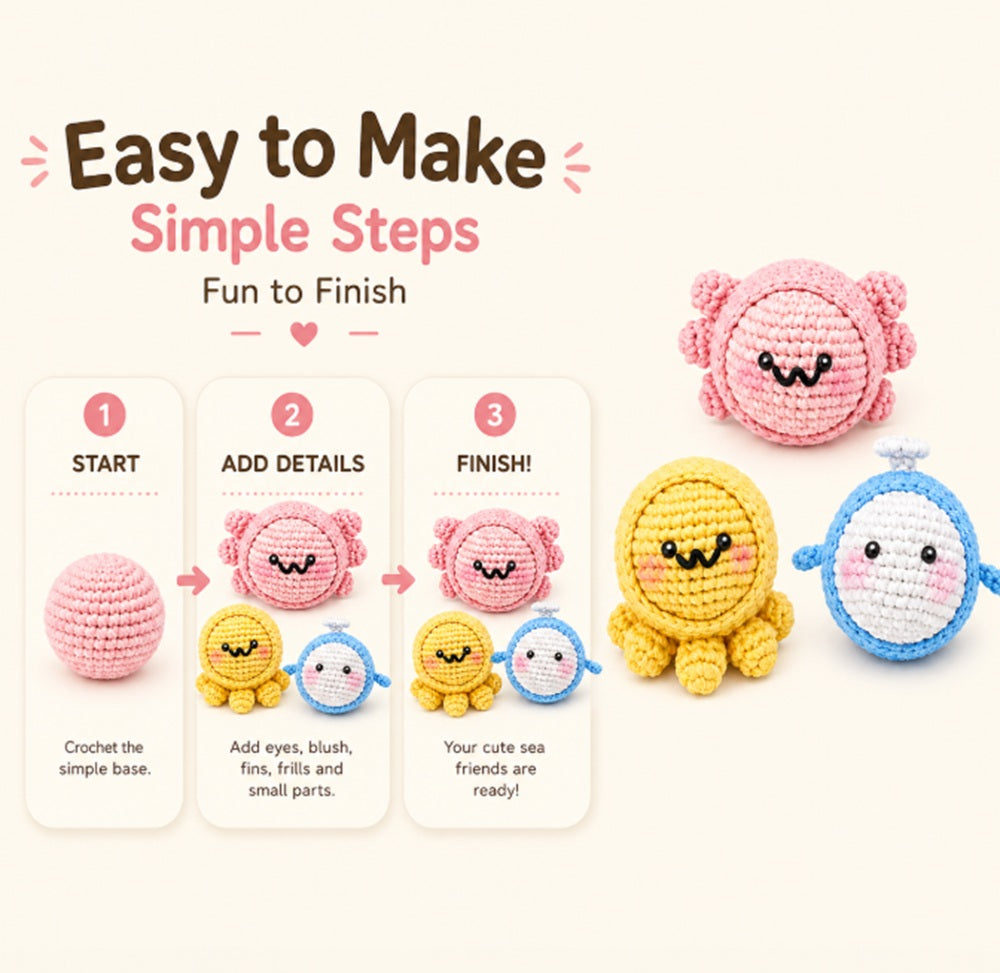 Ocean Animal Crochet Kit for Beginners, Octopus, Crab & Fish – TIKA