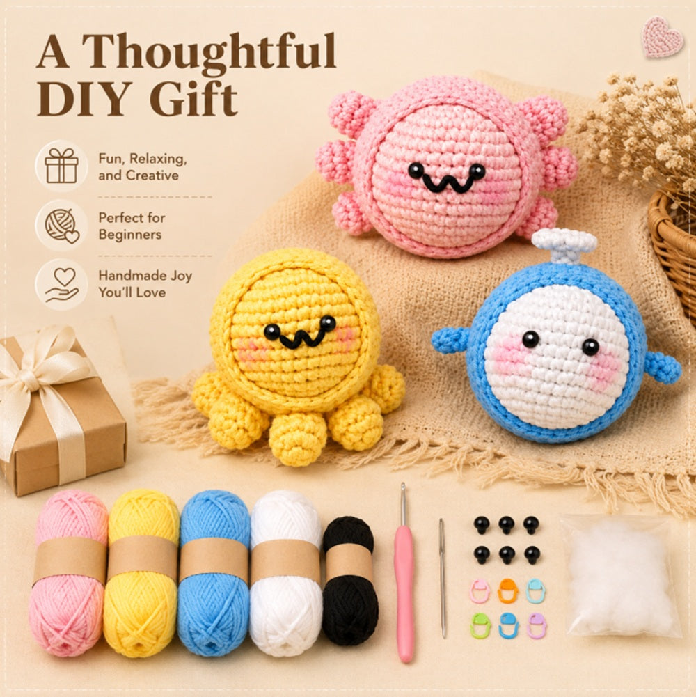 Ocean Animal Crochet Kit for Beginners, Octopus, Crab & Fish – TIKA