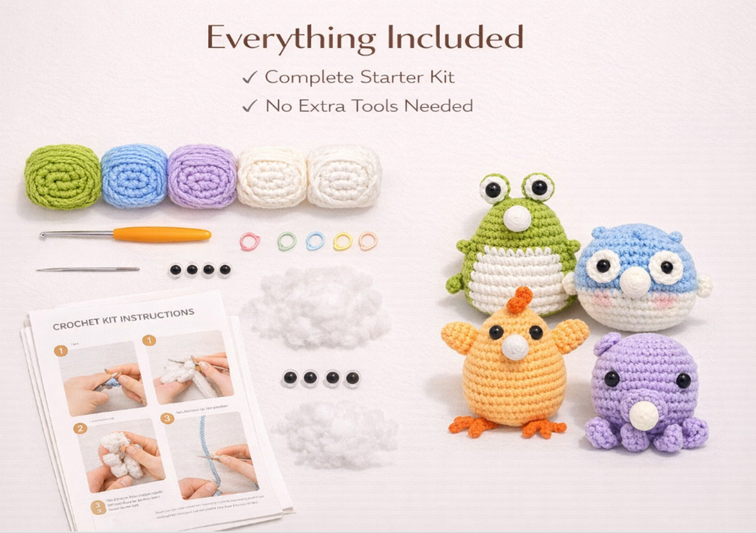 Animal Crochet Kit for Beginners, 4 Pack with Video Tutorial – TIKA