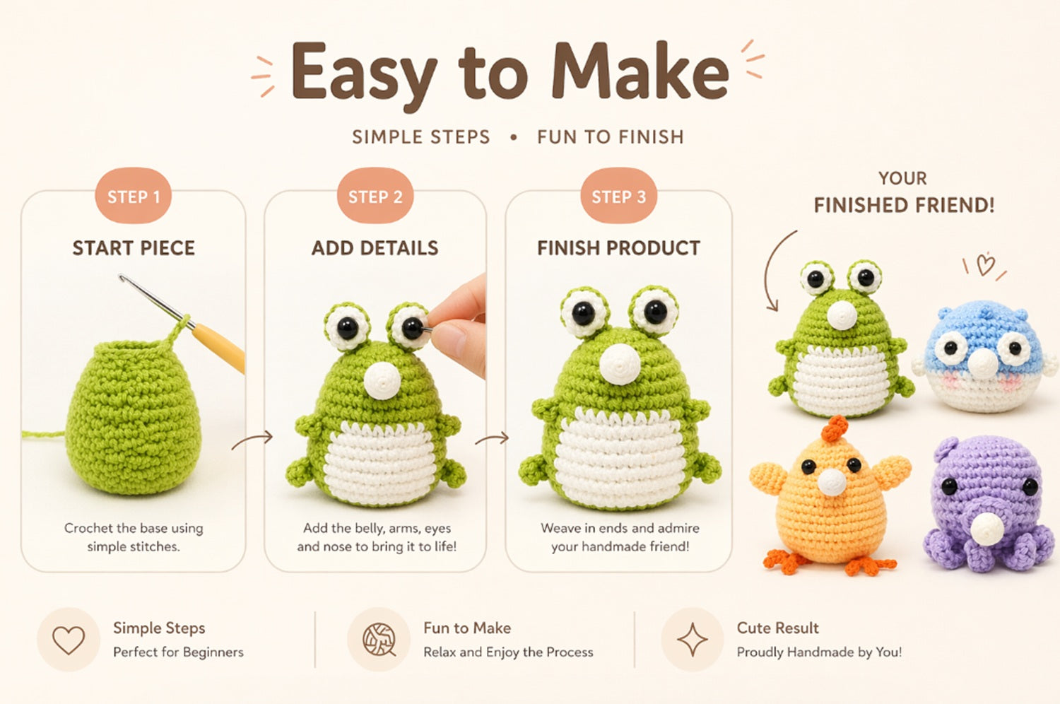 Animal Crochet Kit for Beginners, 4 Pack with Video Tutorial – TIKA