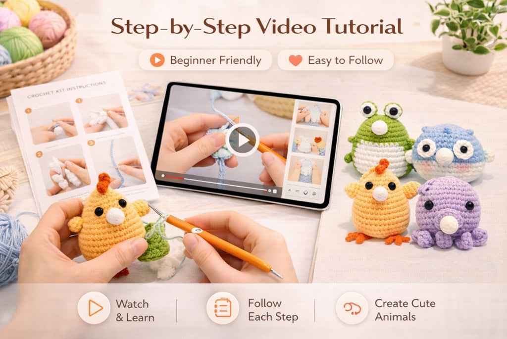 Animal Crochet Kit for Beginners, 4 Pack with Video Tutorial – TIKA