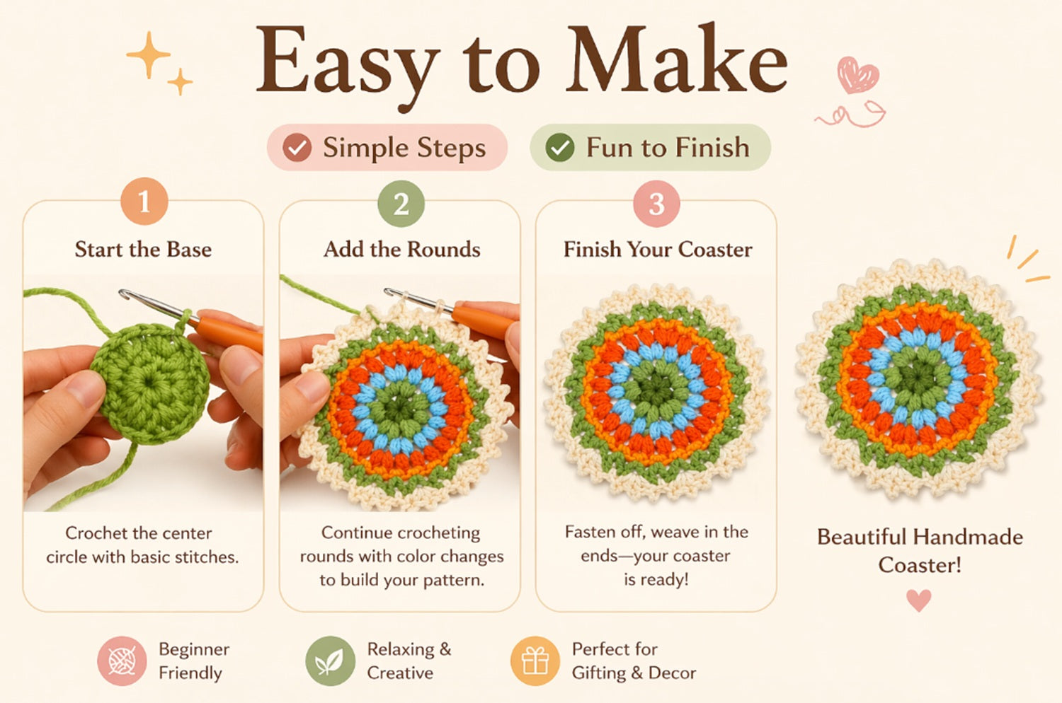 Crochet Coaster & Plant Pot Cover Kit for Beginners, 4 Pack – TIKA