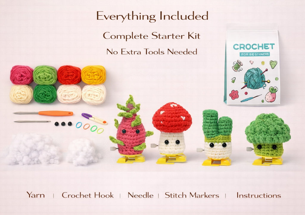 Vegetable Crochet Kit for Beginners, 5 Pack with Video Tutorial – TIKA