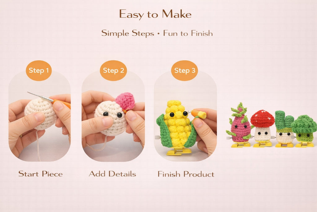 Vegetable Crochet Kit for Beginners, 5 Pack with Video Tutorial – TIKA