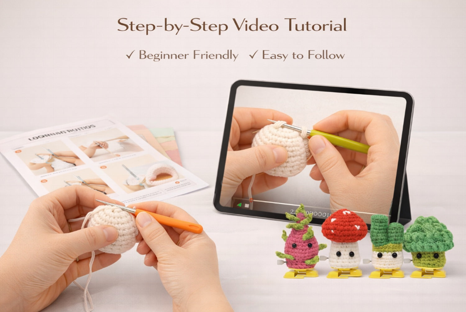 Vegetable Crochet Kit for Beginners, 5 Pack with Video Tutorial – TIKA