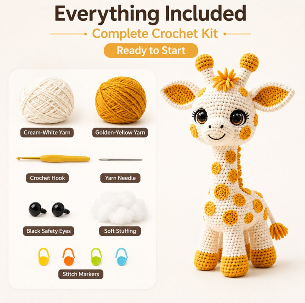 Giraffe Crochet Kit for Beginners with Yarn, Hooks & Video Tutorial – TIKA
