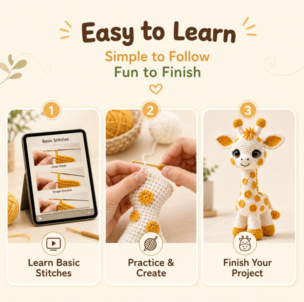 Giraffe Crochet Kit for Beginners with Yarn, Hooks & Video Tutorial – TIKA