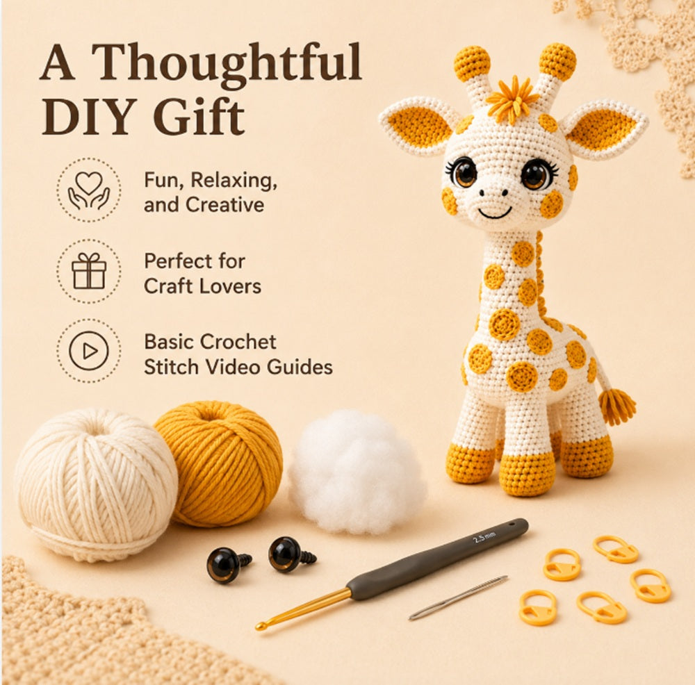 Giraffe Crochet Kit for Beginners with Yarn, Hooks & Video Tutorial – TIKA