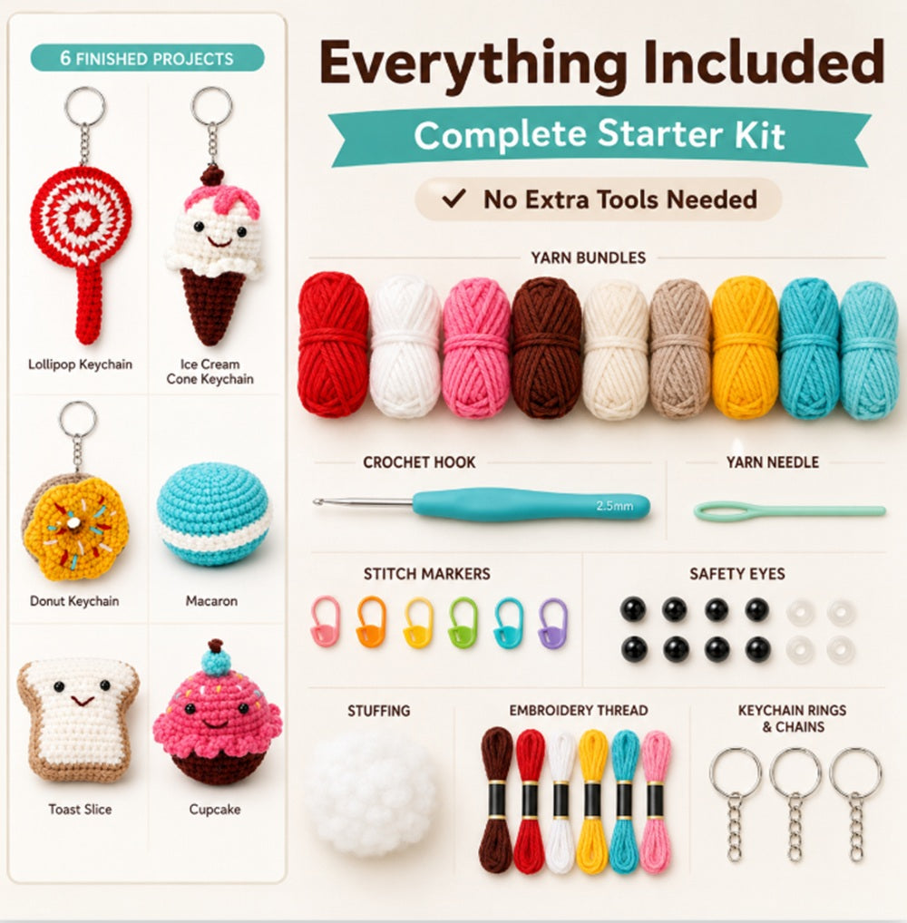 Dessert Crochet Kit for Beginners, 6 Pack with Video Tutorial – TIKA