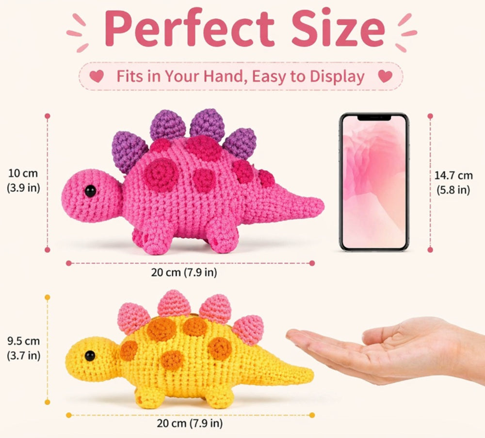 Dinosaur Crochet Kit for Beginners, 2 Pack with Video Tutorial – TIKA