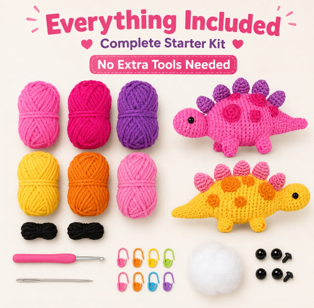 Dinosaur Crochet Kit for Beginners, 2 Pack with Video Tutorial – TIKA