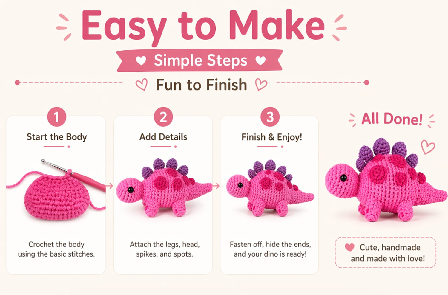Dinosaur Crochet Kit for Beginners, 2 Pack with Video Tutorial – TIKA