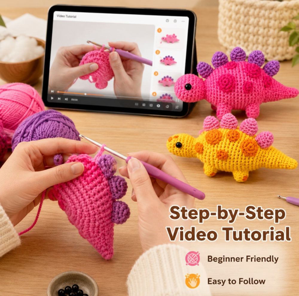Dinosaur Crochet Kit for Beginners, 2 Pack with Video Tutorial – TIKA