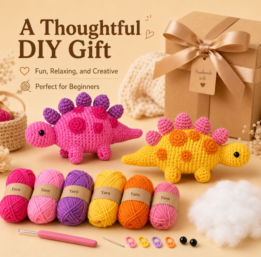 Dinosaur Crochet Kit for Beginners, 2 Pack with Video Tutorial – TIKA