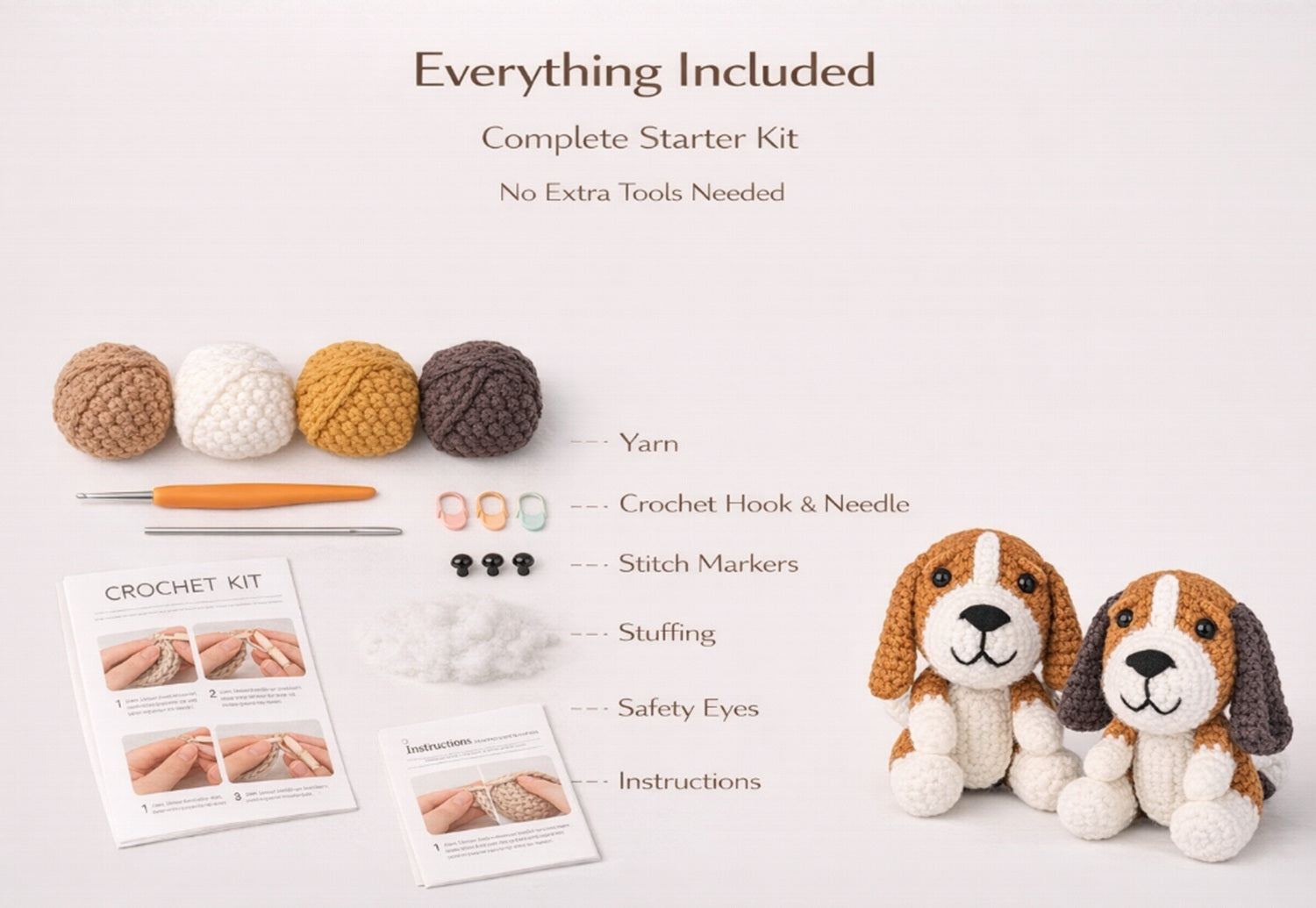 Beagle Crochet Kit for Beginners, 2 Pack with Video Tutorial – TIKA