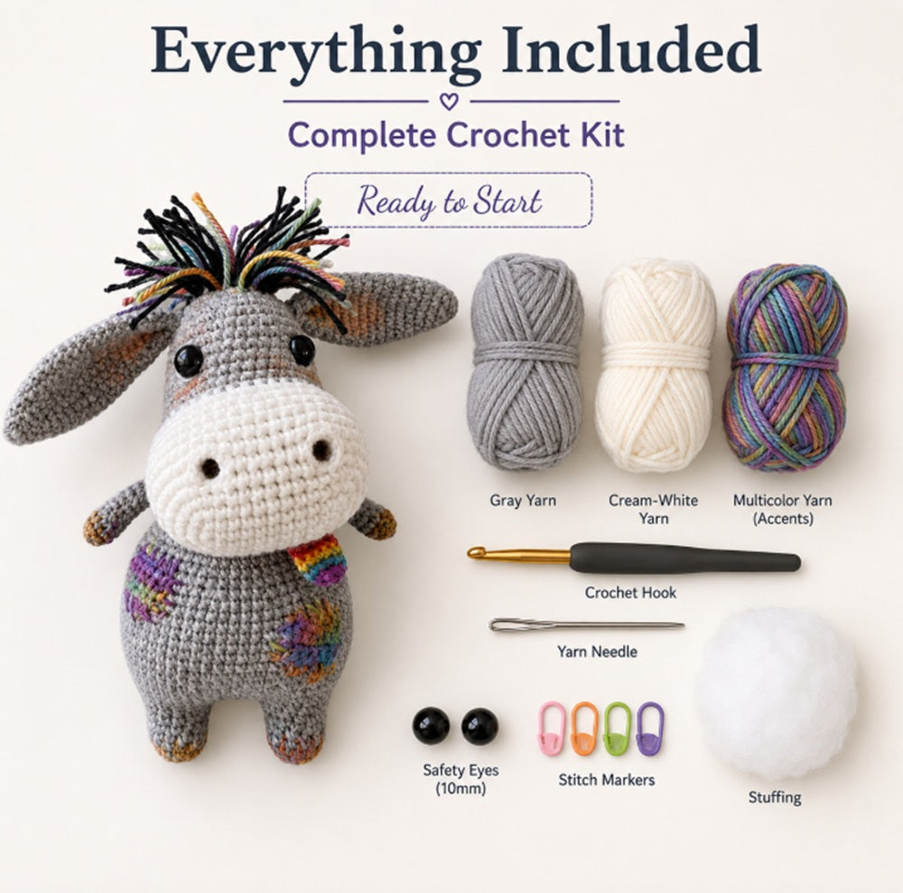 Donkey Crochet Kit for Beginners with Yarn, Hook & Video Tutorial – TIKA