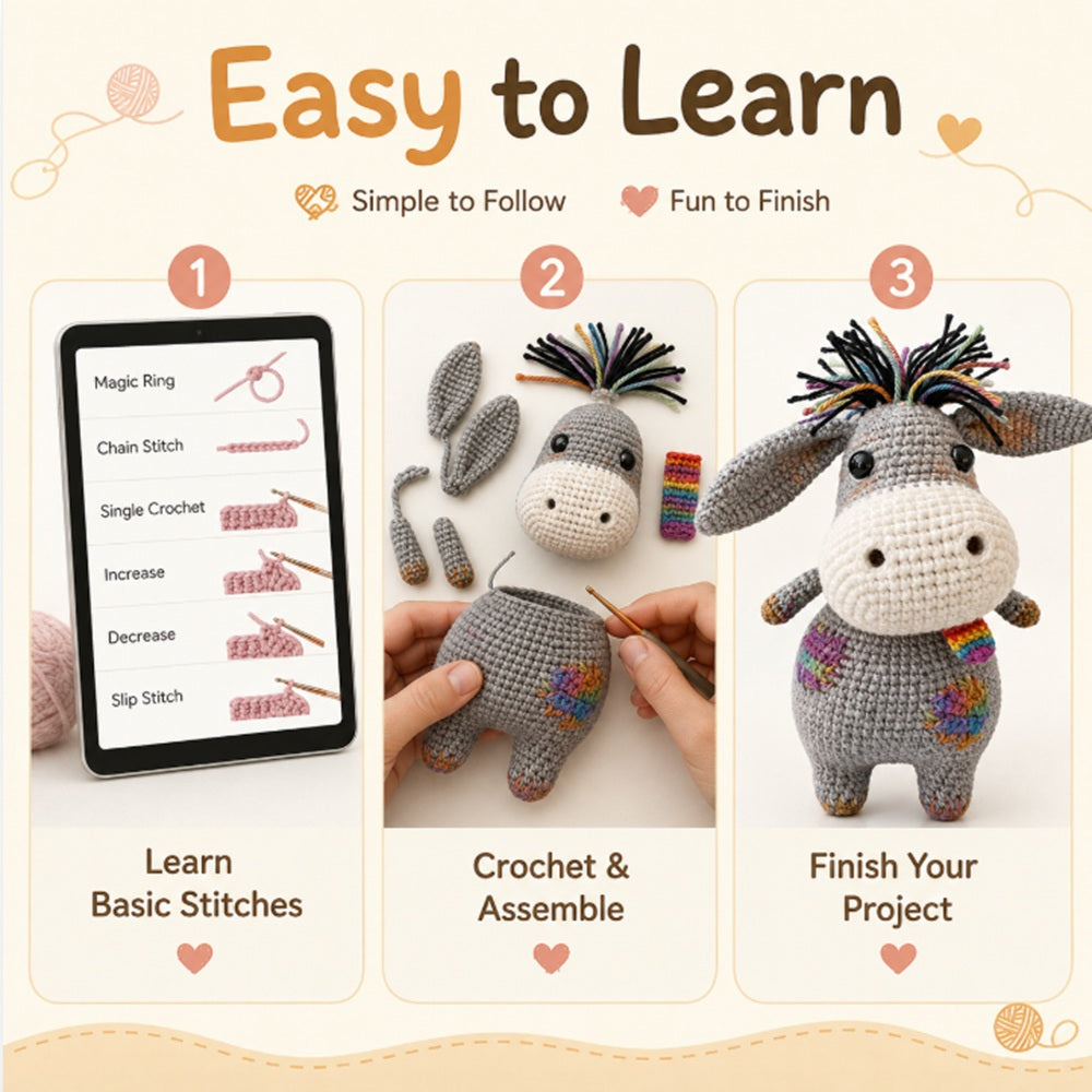 Donkey Crochet Kit for Beginners with Yarn, Hook & Video Tutorial – TIKA