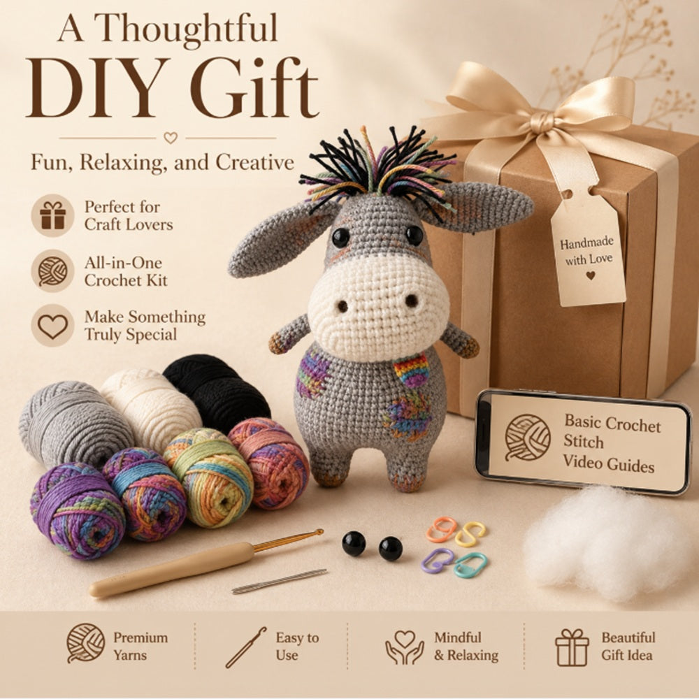 Donkey Crochet Kit for Beginners with Yarn, Hook & Video Tutorial – TIKA