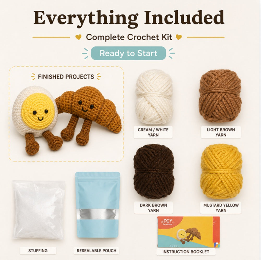 Crochet Food Kit for Beginners, Croissant & Fried Egg – TIKA